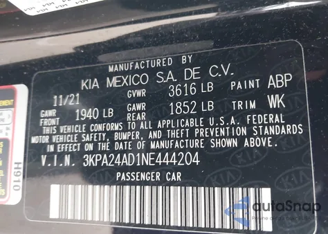 2022 Kia Rio Lx z USA, uszkodzony, nr VIN 3KPA24AD1NE444204